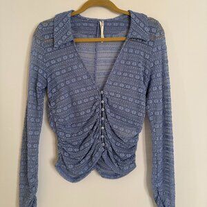 By Anthropologie Long-Sleeve V-Neck Floral Lace Top